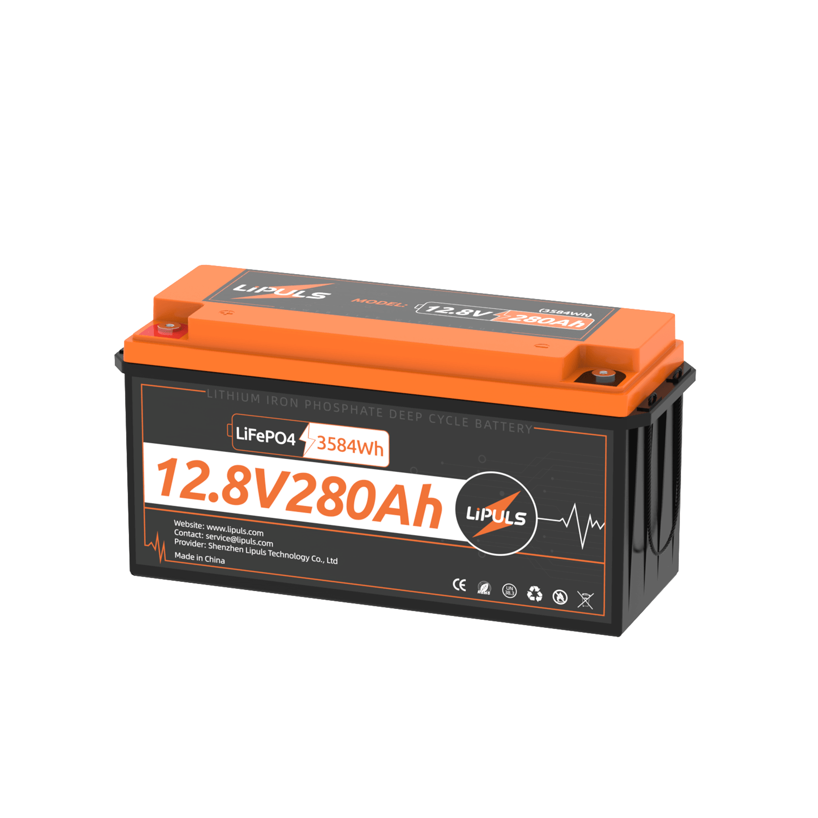 LiPULS 12V 280Ah LiFePO4 Lithium Battery, Built-in 200A BMS, 3584Wh Energy Lithium Deep Cycle Battery, 4000+ Deep Cycles, Max. 4P4S for RV, Off-Grid, Solar Home Backup, Trolling Motor, Marine, Camping