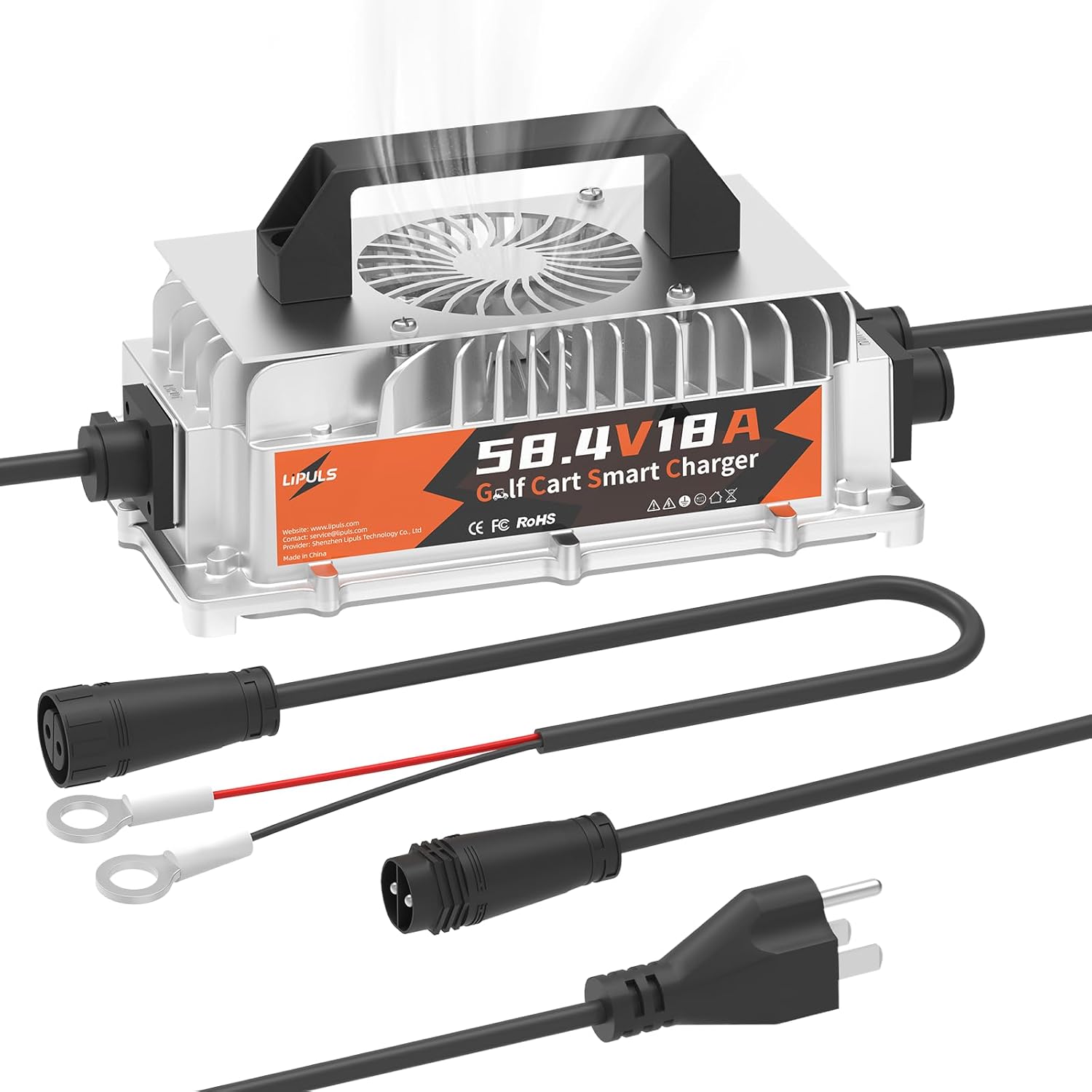 58.4V 18A Charger for 48V LiFePO4 Batteries, with LED Indicators, 4 Safety Protections, Support Fast Charging and 0V Charging Function