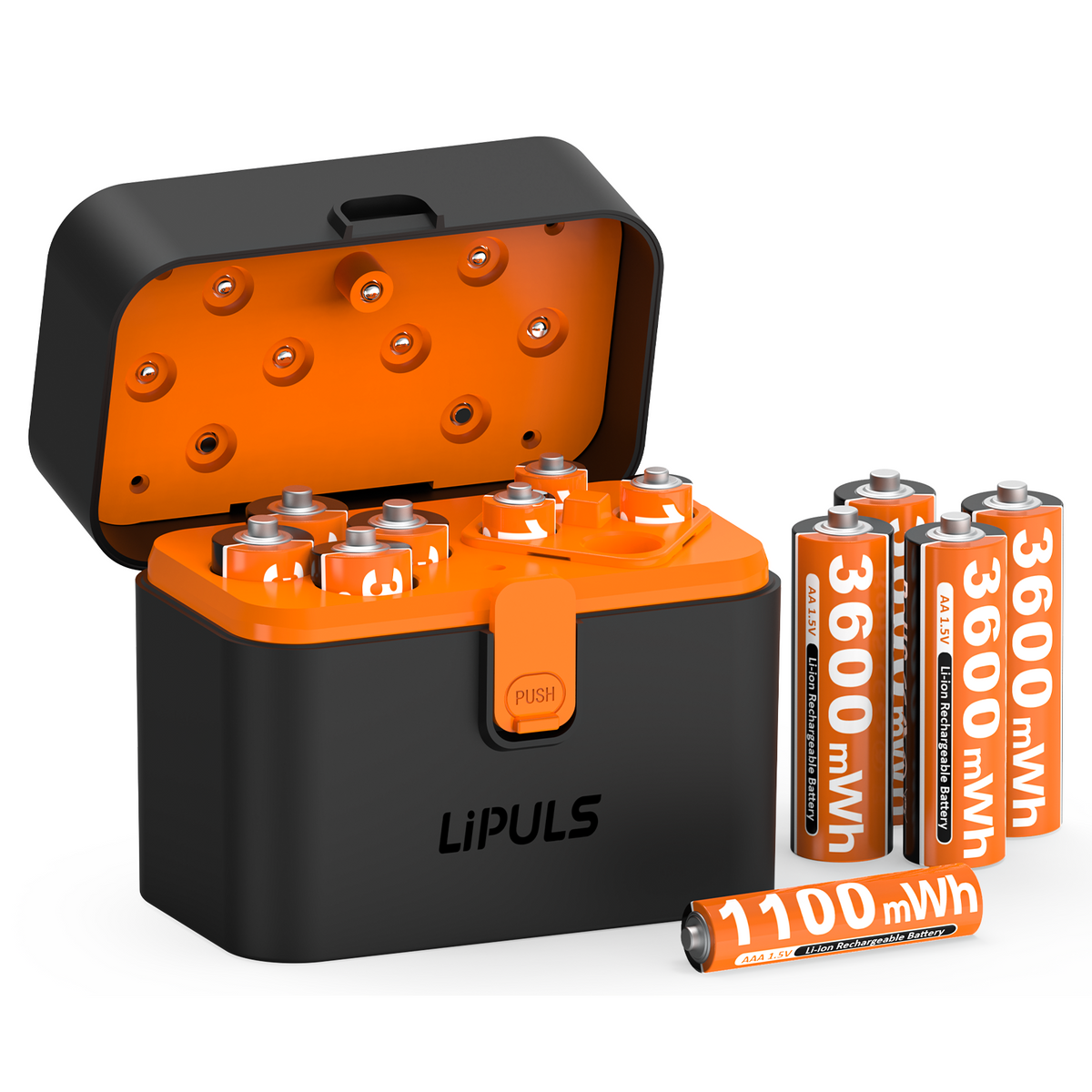 Rechargeable AA AAA Lithium Batteries with Smart Charger, 12 Pack 8 AA & 4 AAA with AAA Adapter, 1.5V Constant Output, 3600mWh/1100mWh High Capacity, Integrated Charging Storage Case for Xbox Controller, Smart Lock, VR Headset & Home Devices