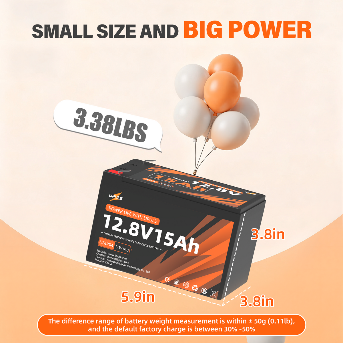 12V 15Ah LiFePO4 Lithium Battery, 12.8V 15Ah Deep Cycles Rechargeable Battery for Camping, Fish Finder, Ride-on Toys, Scooters, Solar Power, Radio