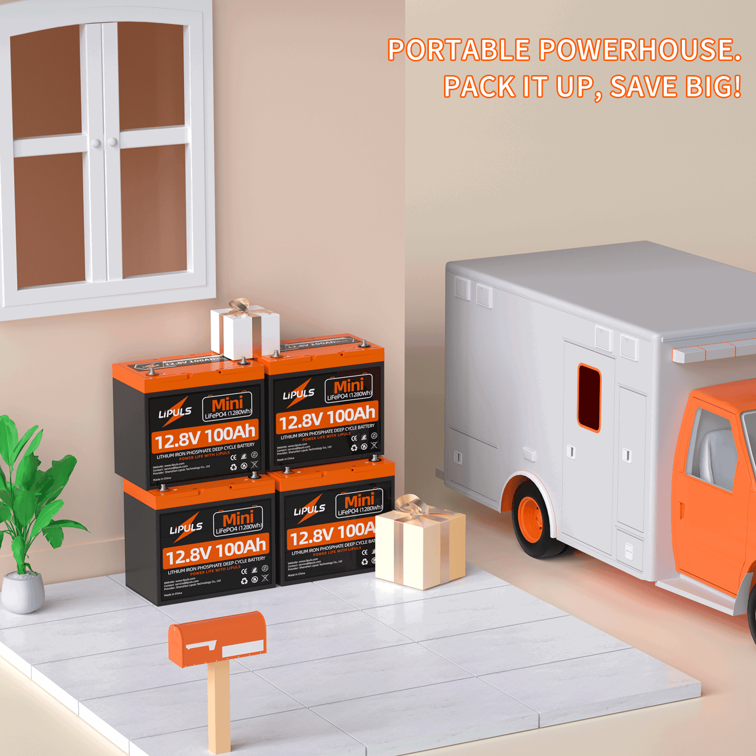 LiPULS 12V 100Ah Mini LiFePO4 Lithium Battery, Upgraded 100A BMS, Max. 1280Wh Energy (1-4 Pack Series) - LiPULS