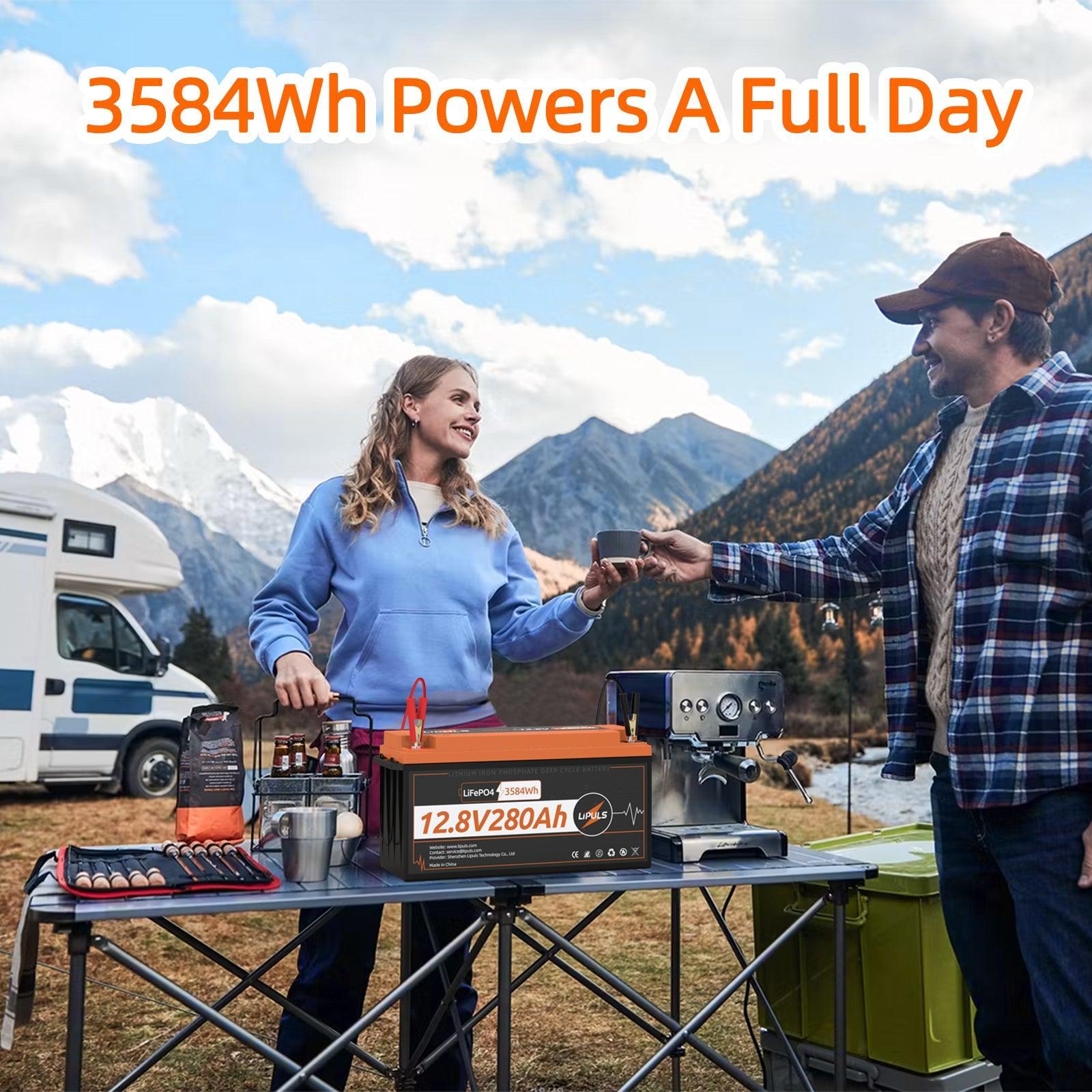 LiPULS 12V 280Ah LiFePO4 Lithium Battery, Built-in 200A BMS, 3584Wh Energy Lithium Deep Cycle Battery, 4000+ Deep Cycles, Max. 4P4S for RV, Off-Grid, Solar Home Backup, Trolling Motor, Marine, Camping - LiPULS