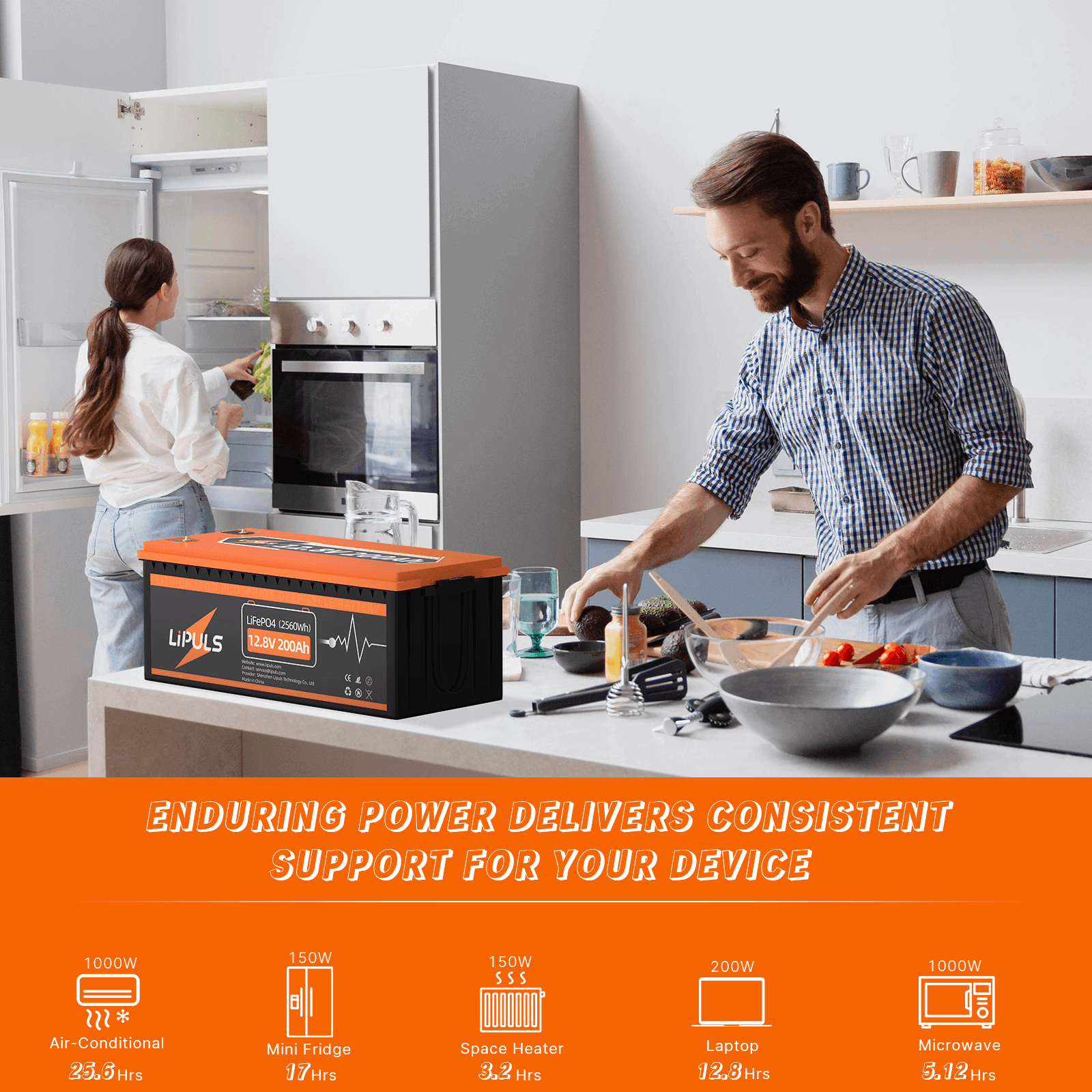 LiPULS 12V 200Ah LiFePO4 Lithium Battery, 100A BMS, Deep Cycle Battery - LiPULS