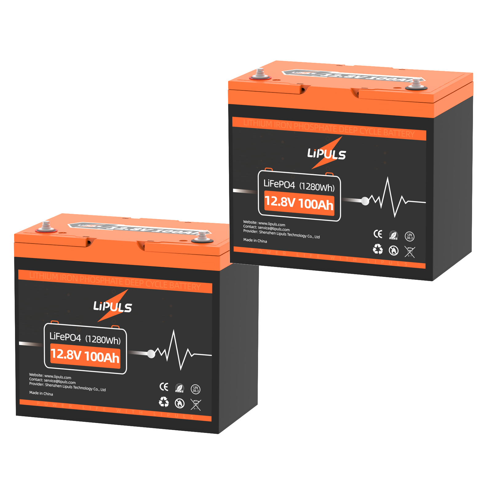 LiPULS 12V 100Ah Group 24 LiFePO4 Lithium Battery, Built-in 100A BMS, 1280Wh Energy (1-4 Pack Series)