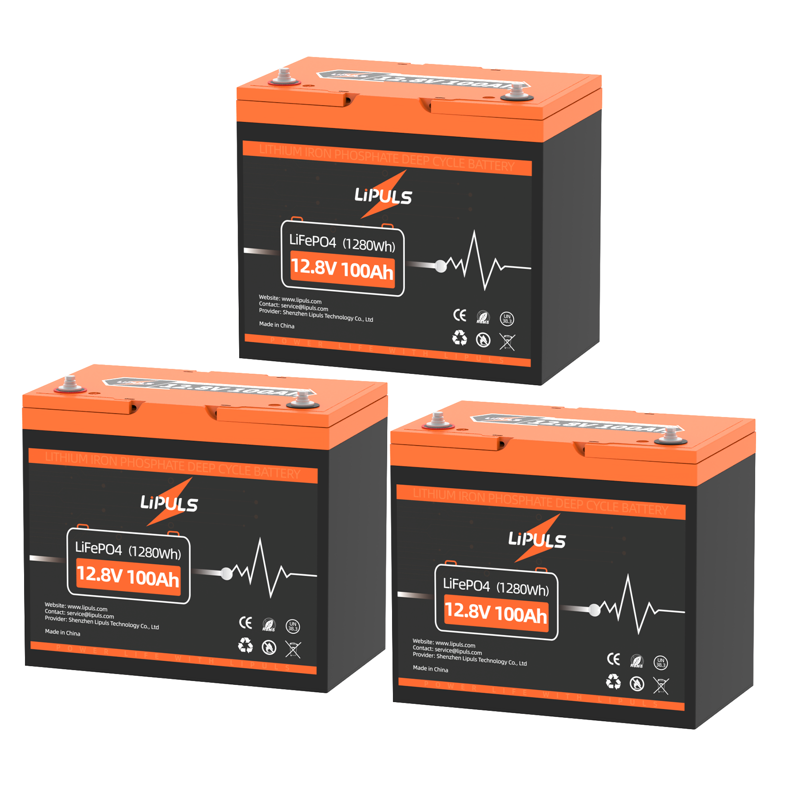 LiPULS 12V 100Ah Group 24 LiFePO4 Lithium Battery, Built-in 100A BMS, 1280Wh Energy (1-4 Pack Series)