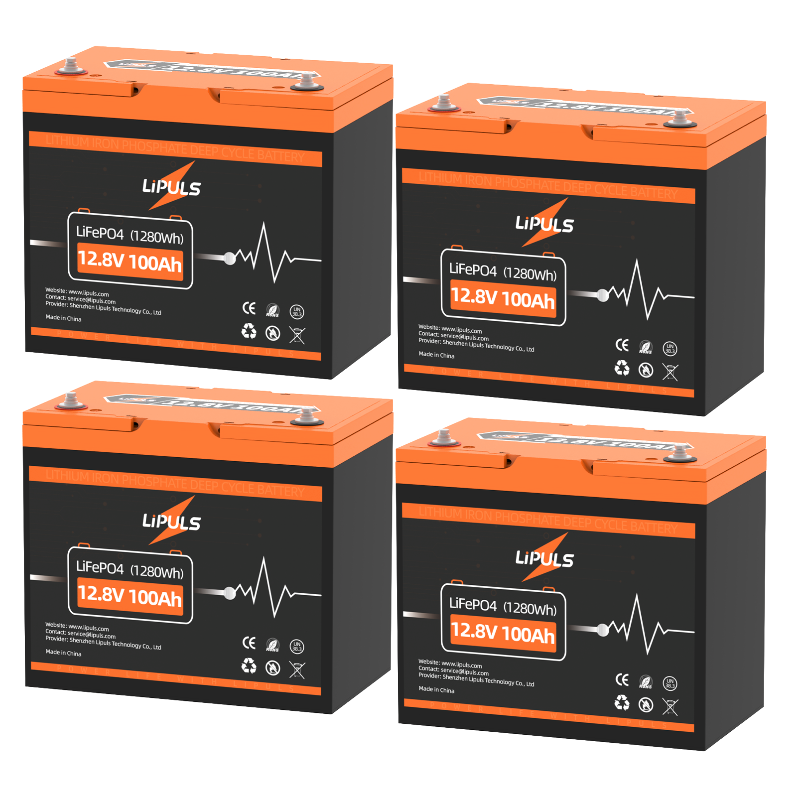 LiPULS 12V 100Ah Group 24 LiFePO4 Lithium Battery, Built-in 100A BMS, 1280Wh Energy (1-4 Pack Series)