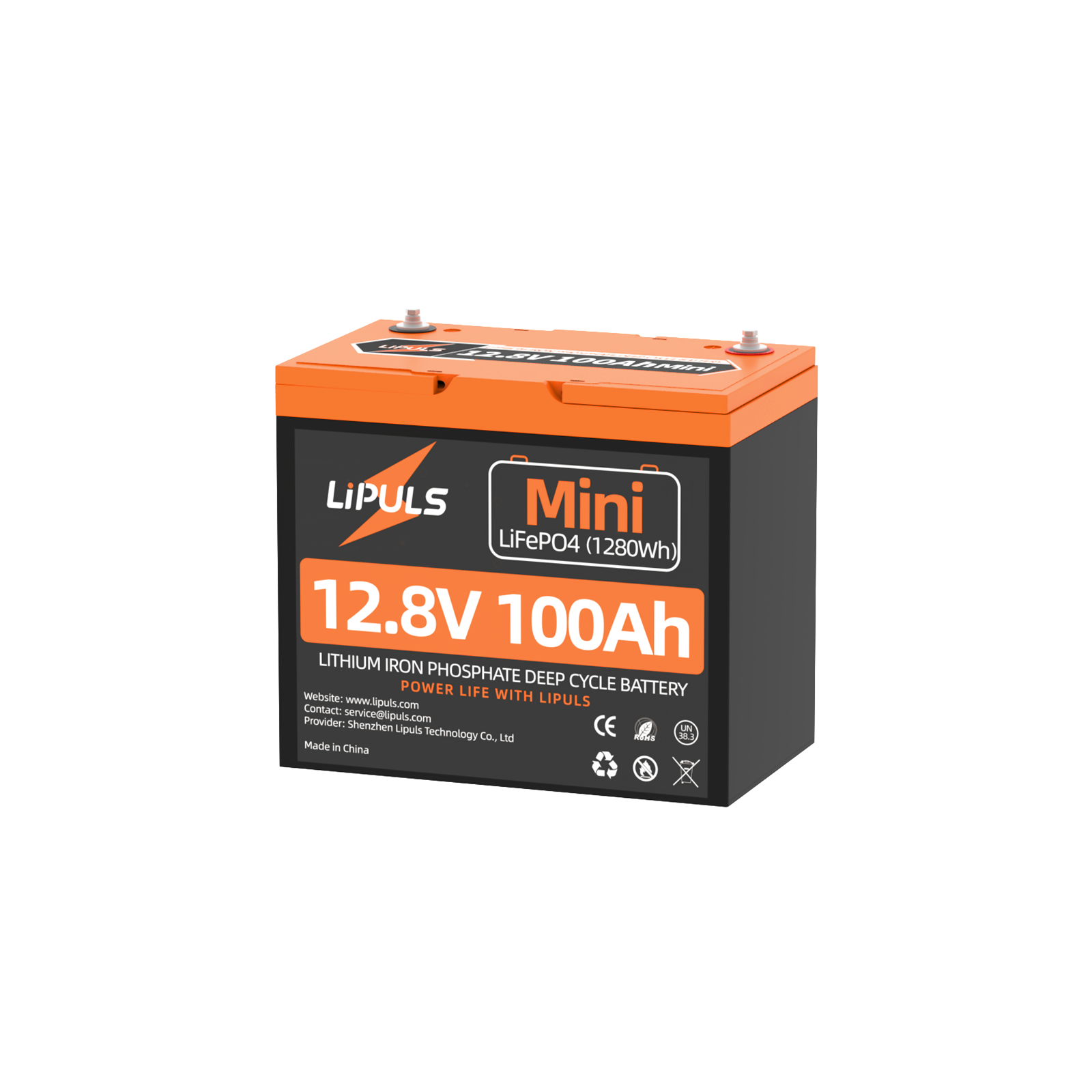 LiPULS 12V 100Ah Mini LiFePO4 Lithium Battery, Upgraded 100A BMS, Max. 1280Wh Energy