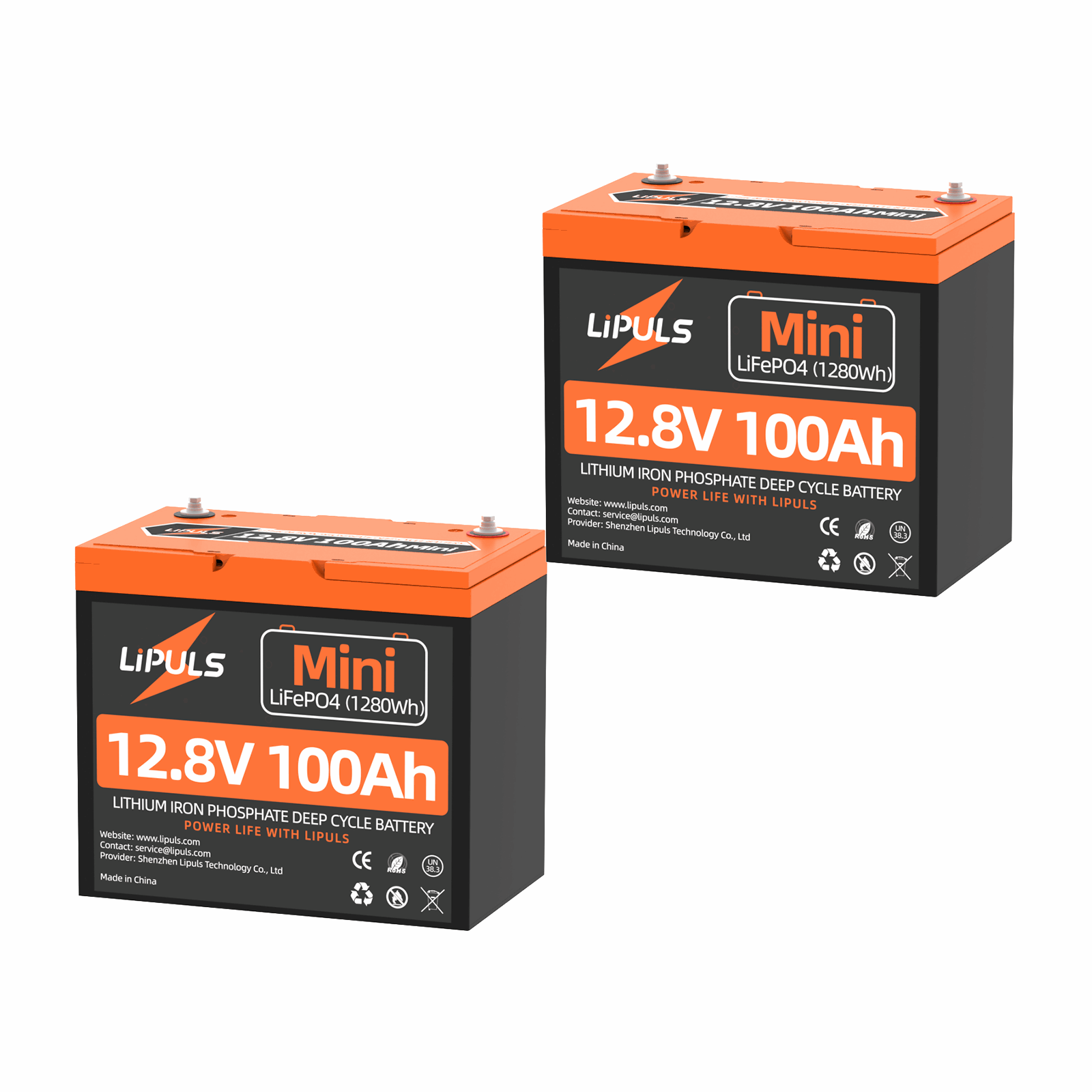 LiPULS 12V 100Ah Mini LiFePO4 Lithium Battery, Upgraded 100A BMS, Max. 1280Wh Energy (1-4 Pack Series)