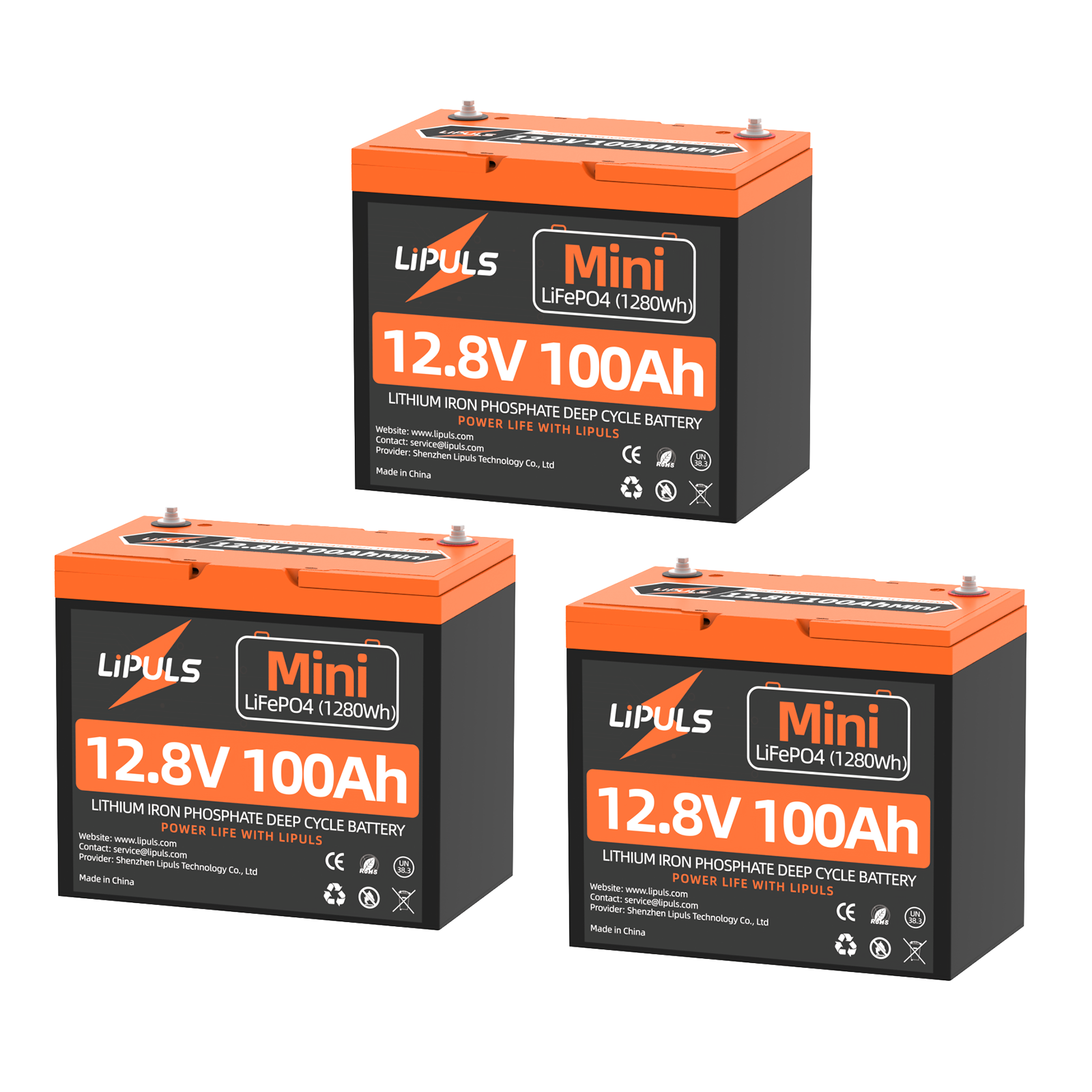 LiPULS 12V 100Ah Mini LiFePO4 Lithium Battery, Upgraded 100A BMS, Max. 1280Wh Energy (1-4 Pack Series)