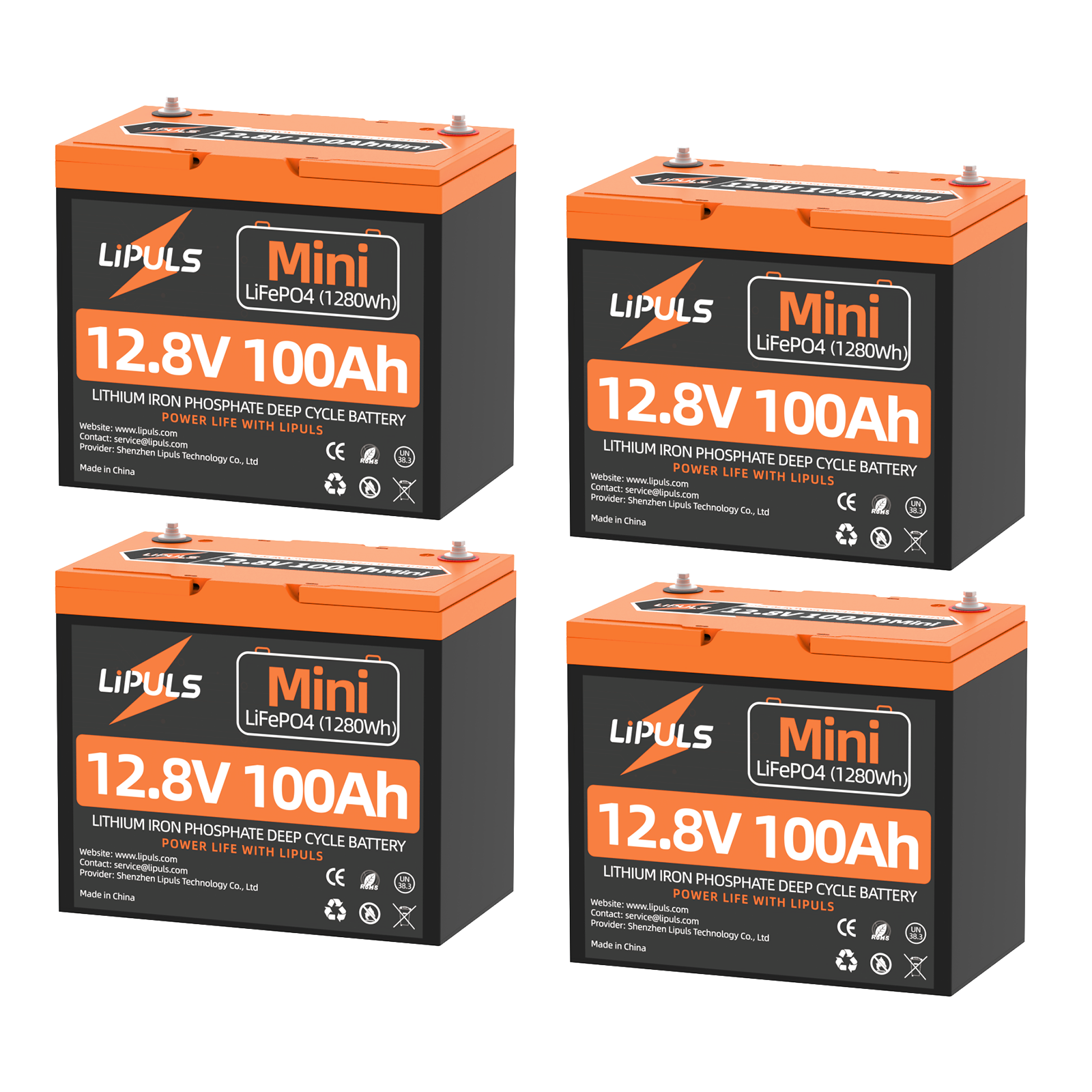 LiPULS 12V 100Ah Mini LiFePO4 Lithium Battery, Upgraded 100A BMS, Max. 1280Wh Energy (1-4 Pack Series)