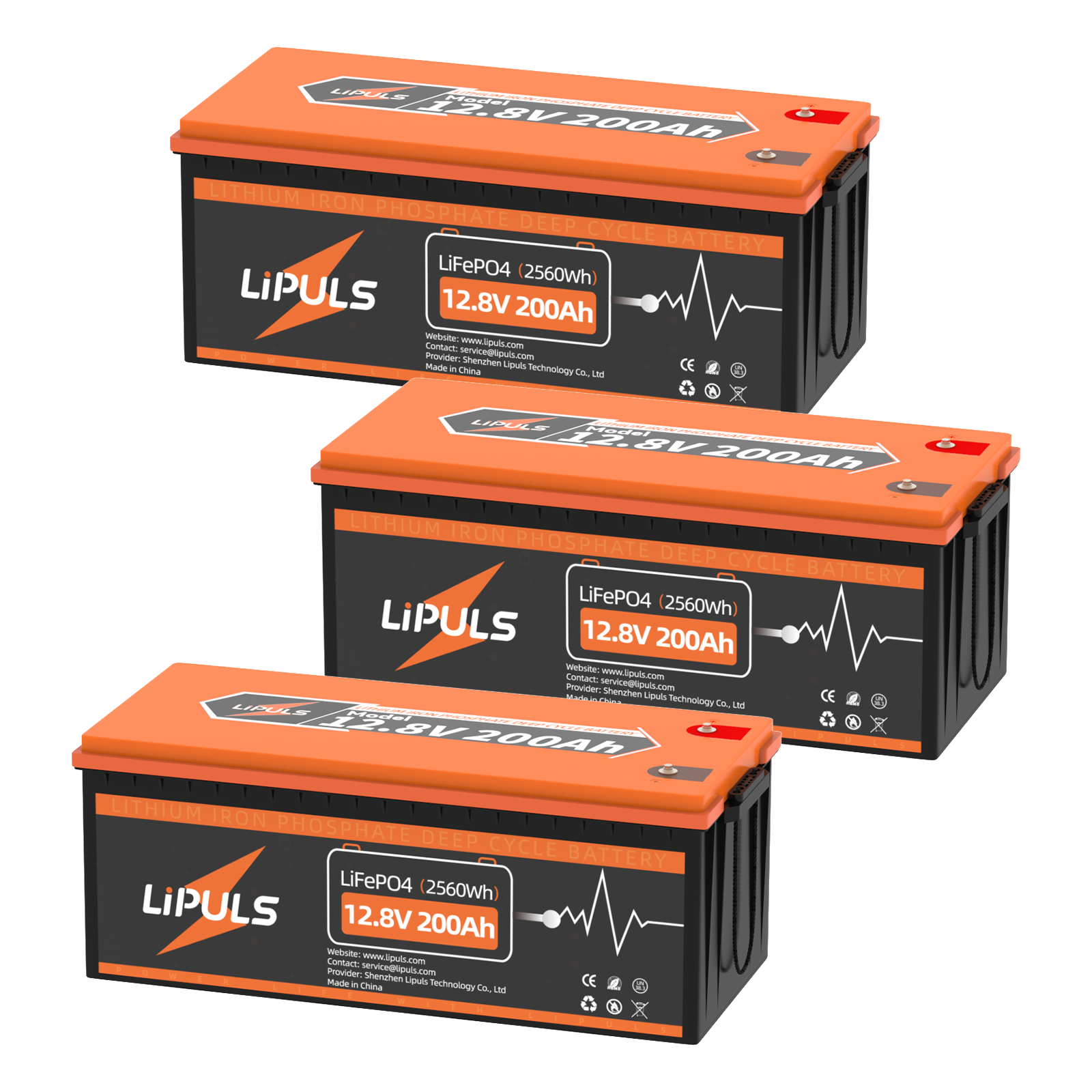 LiPULS 12V 200Ah LiFePO4 Lithium Battery, 100A BMS, Deep Cycle Battery (1-4 Pack Series)