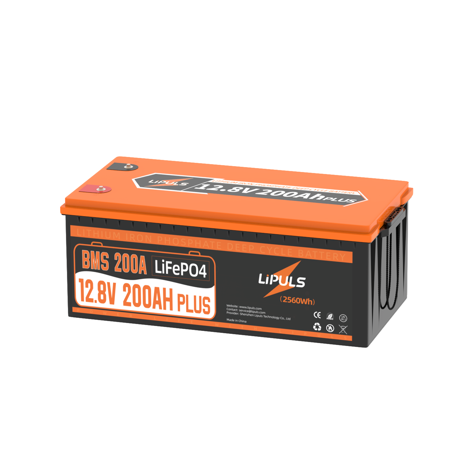 LiPULS 12V 200Ah Plus LiFePO4 Lithium Battery, Built-in 200A BMS, 2560W Load Power (1-4 Pack Series)