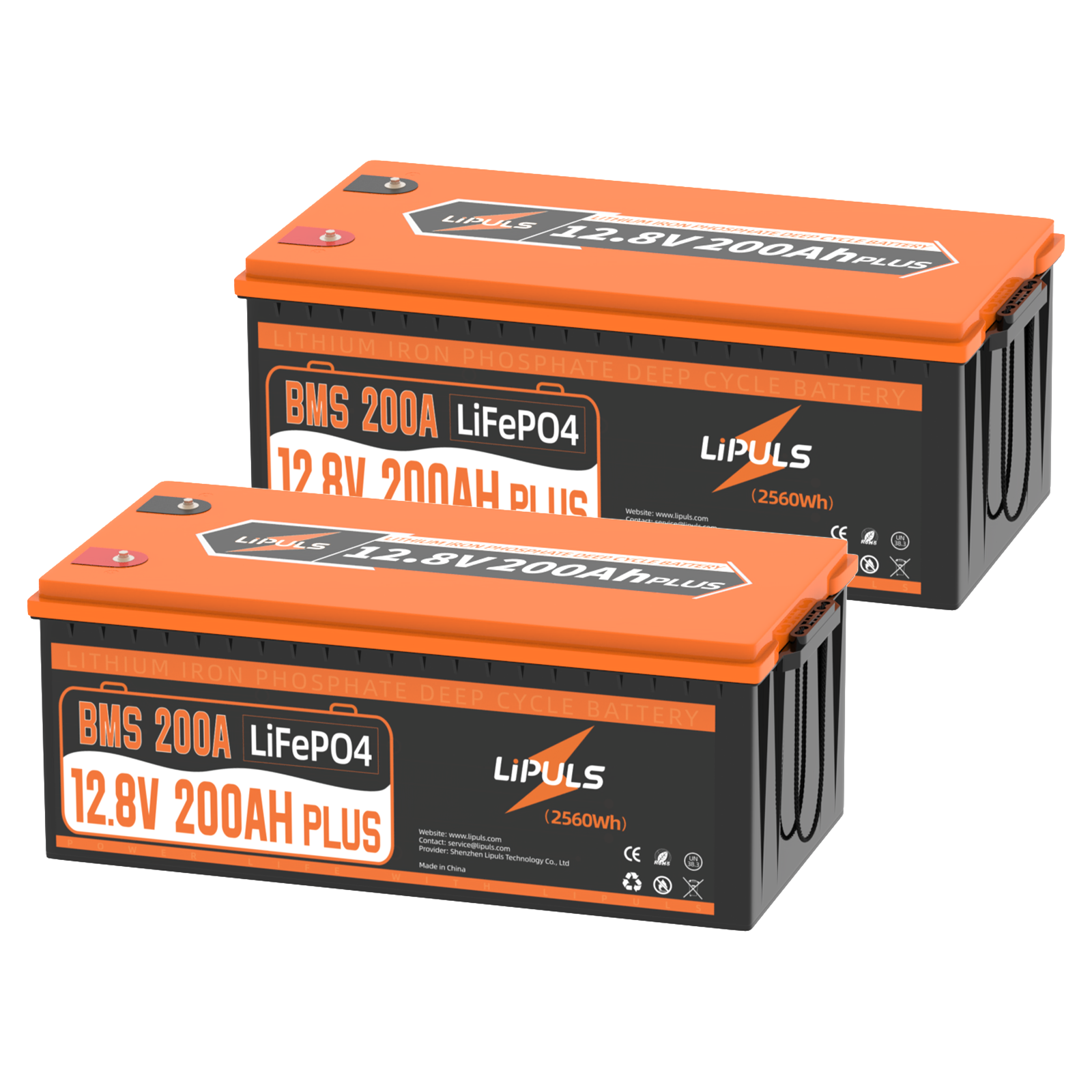 LiPULS 12V 200Ah Plus LiFePO4 Lithium Battery, Built-in 200A BMS, 2560W Load Power (1-4 Pack Series)