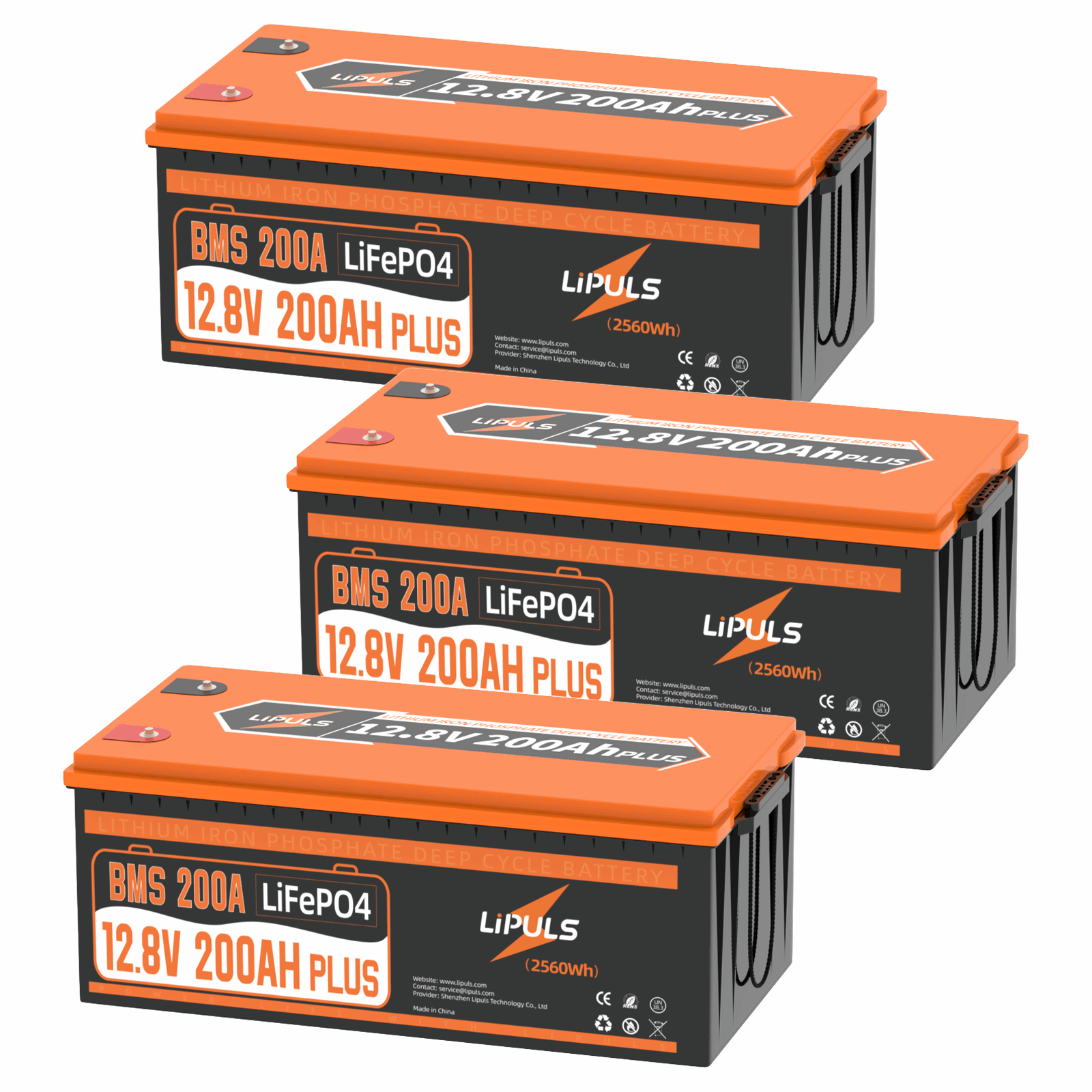 LiPULS 12V 200Ah Plus LiFePO4 Lithium Battery, Built-in 200A BMS, 2560W Load Power (1-4 Pack Series)