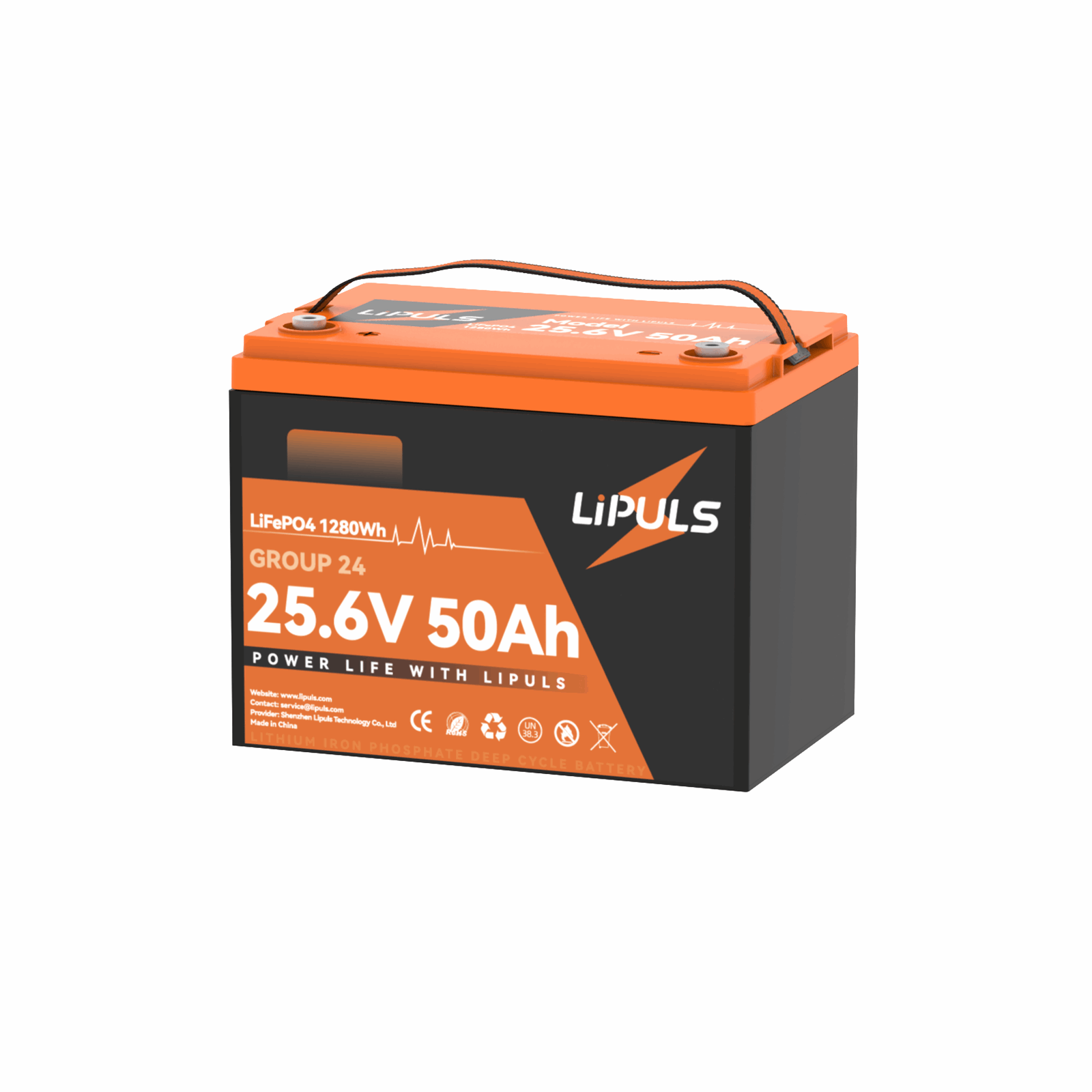 LiFePO4 24V 50Ah Group24 Lithium Battery, Built-in 100A BMS,2560W Load Power