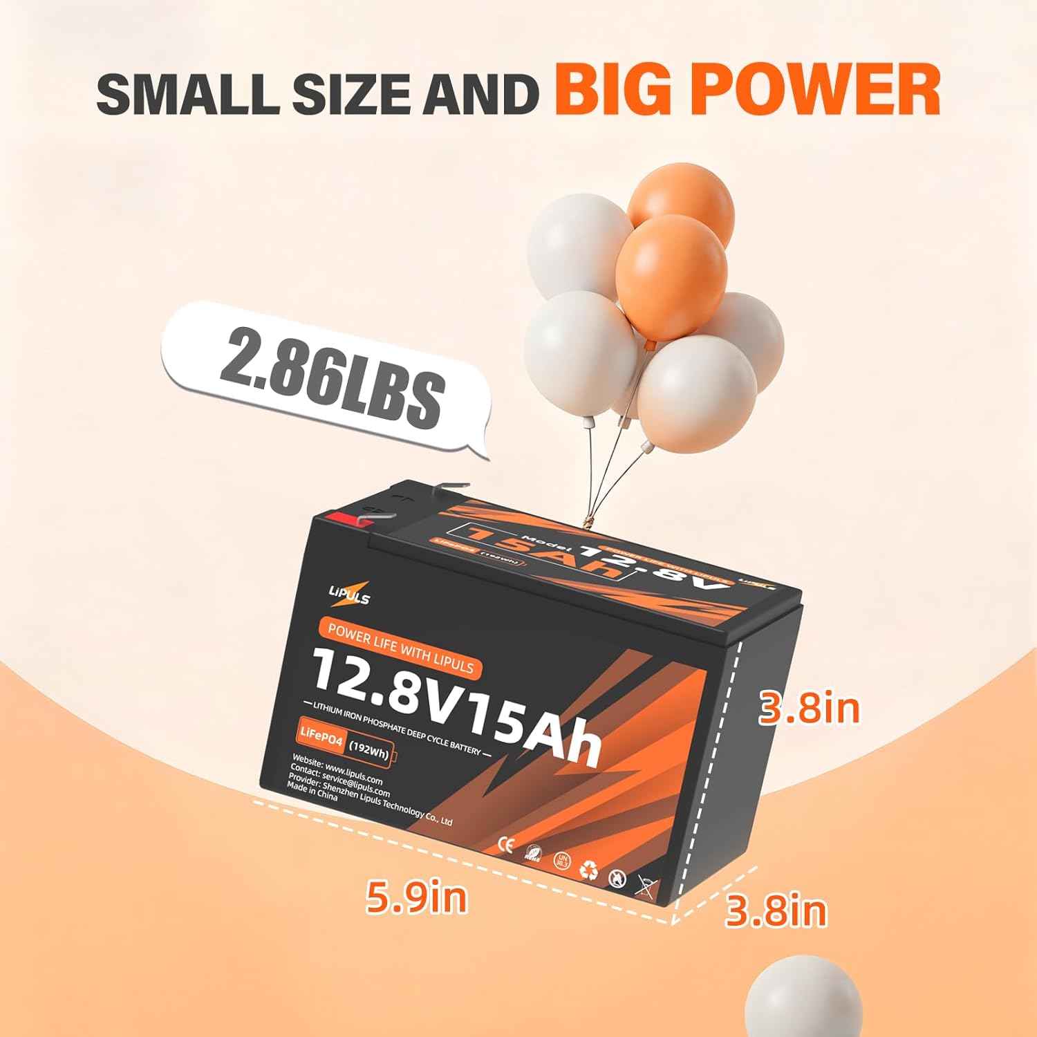 12V 15Ah LiFePO4 Lithium Battery, 12.8V 15Ah Deep Cycles Rechargeable Battery for Camping, Fish Finder, Ride-on Toys, Scooters, Solar Power, Radio