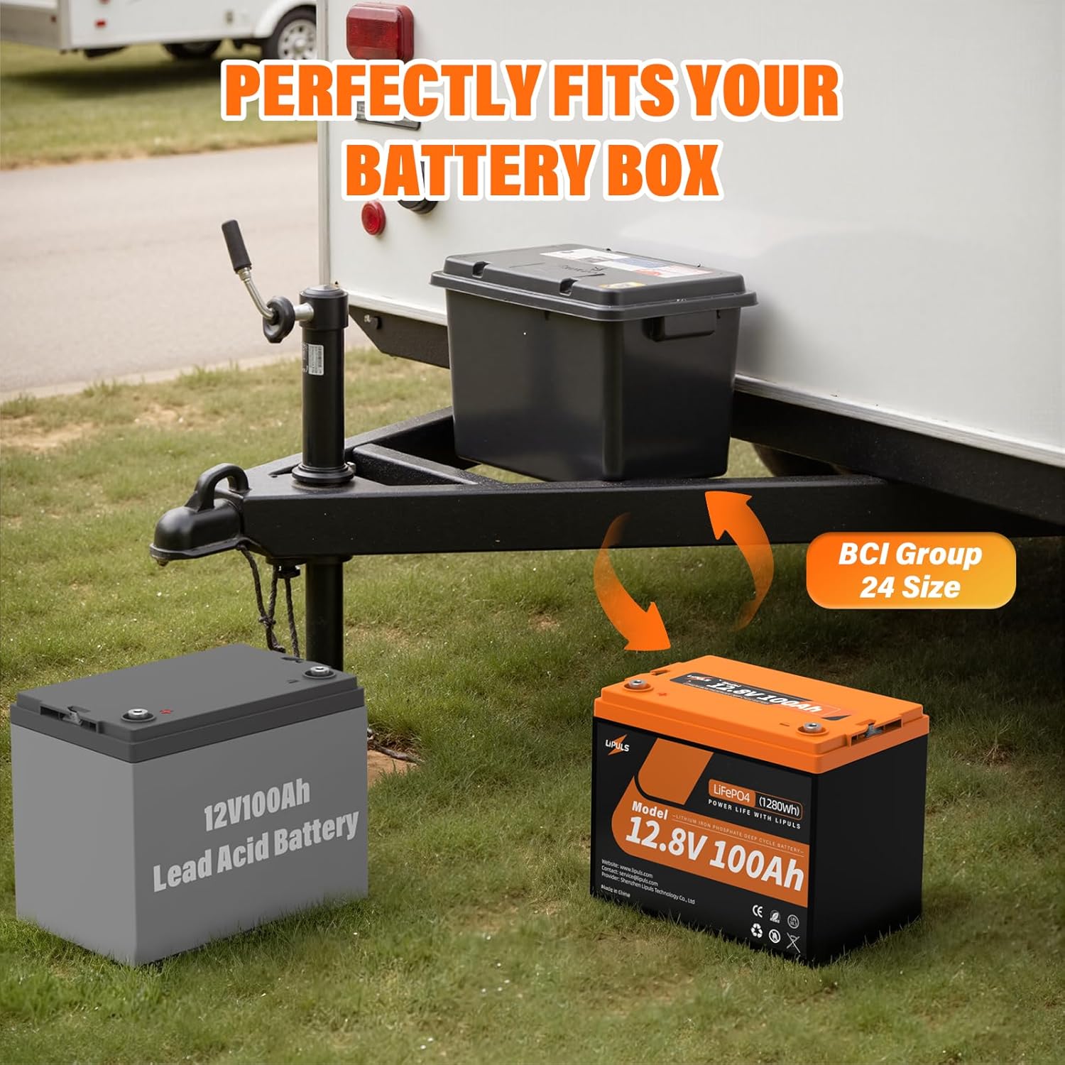 12V 100Ah LiFePO4 Lithium Battery, Group 24 Lithium Battery Built-in 100A BMS and Grade A Cells, 15000 Cycles, Max.1280Wh Energy, Perfect for Trolling Motor, RV, Camping, Solar System