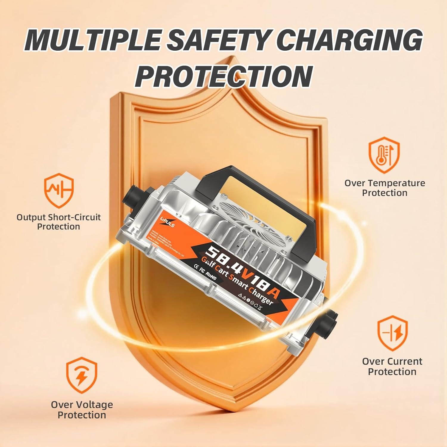 58.4V 18A Charger for 48V LiFePO4 Batteries, with LED Indicators, 4 Safety Protections, Support Fast Charging and 0V Charging Function