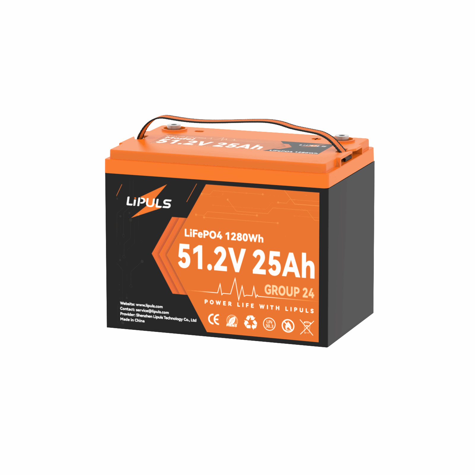 LiPULS 48V 25Ah Group 24 LiFePO4 Lithium Battery,Built-in 50A BMS,1280Wh Energy