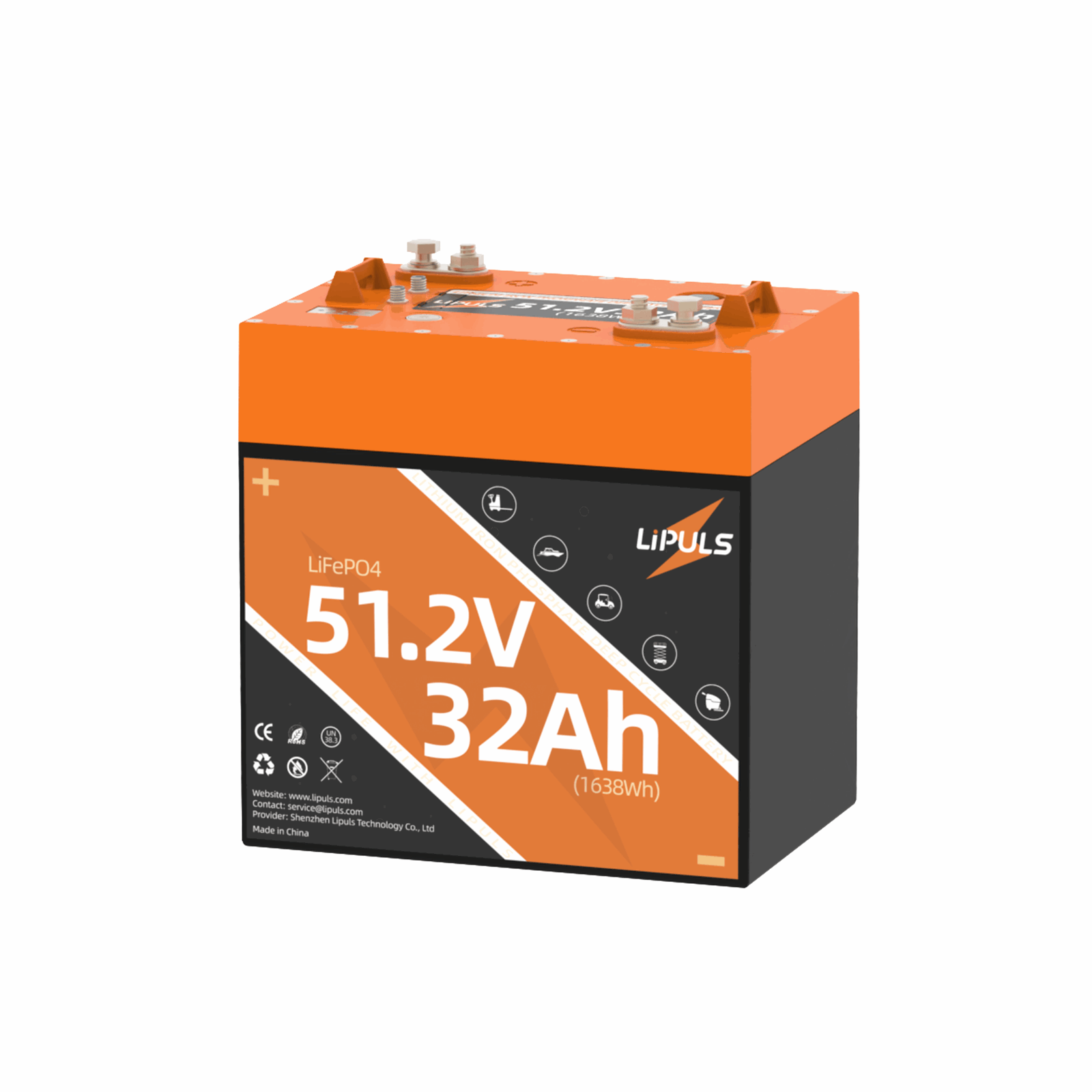 LiPULS 48V (51.2V) 32Ah Golf Carts LiFePO4 Battery, Built-in 60A BMS, 1638.4Wh Energy