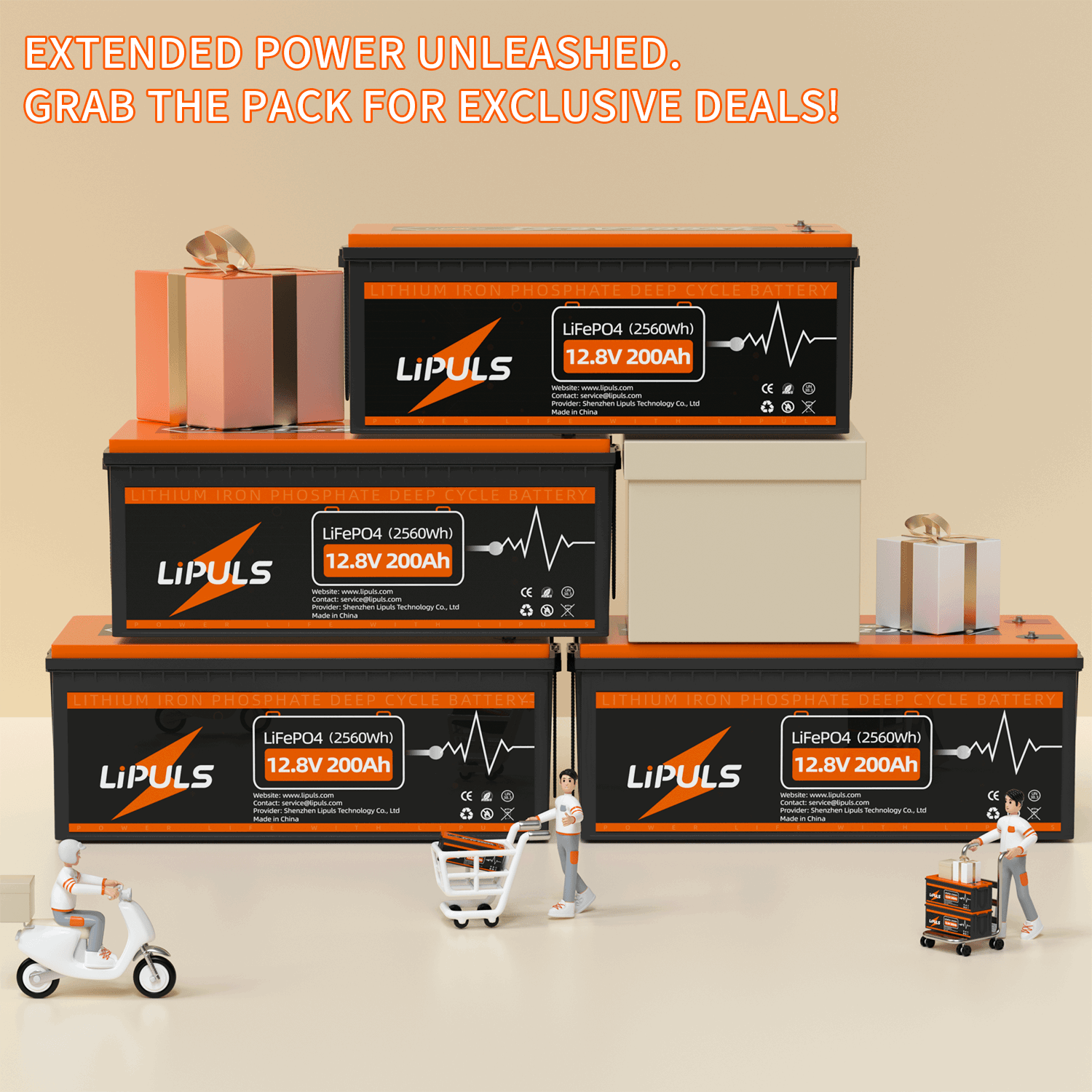 LiPULS 12V 200Ah LiFePO4 Lithium Battery, 100A BMS, Deep Cycle Battery (1-4 Pack Series) - LiPULS