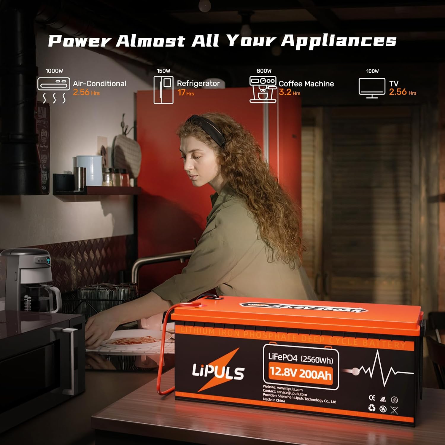 LiPULS 12V 200Ah LiFePO4 Lithium Battery, 100A BMS, Deep Cycle Battery