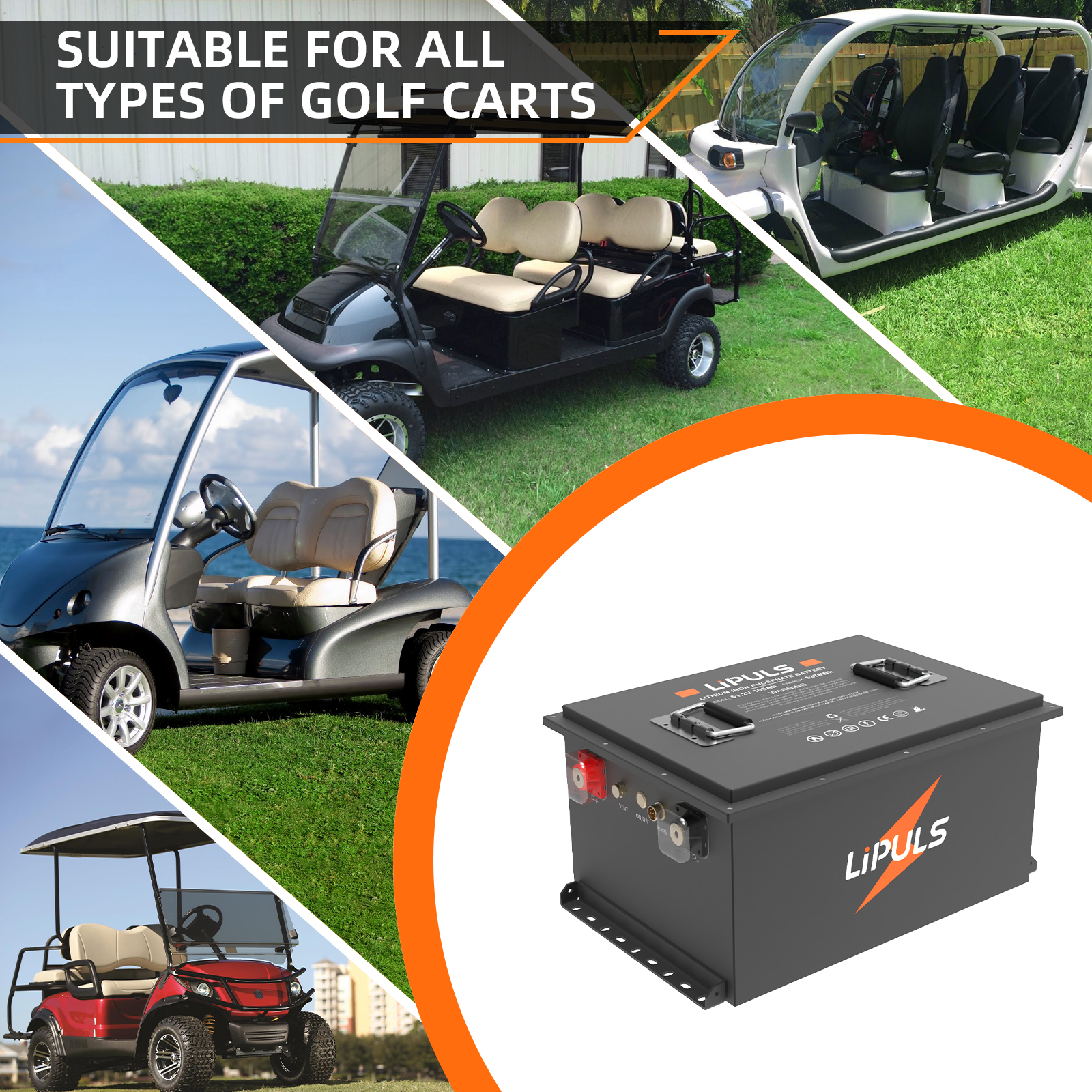 48V 105Ah Lithium Golf Cart Battery, Built-in Smart 300A BMS, Max 15.36kW Power Output with Touch Monitor & Mobile APP, Rechargeable LiFePO4 Battery with 20A Charger, Perfect for Golf Carts